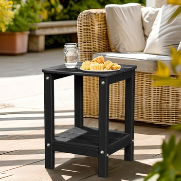 LovoIn | Patio Garden Side Table With 2 Layer Storage,Outdoor End Tables for Your Adirondack Chair - Black