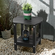 LovoIn Patio Garden Side Table With 2 Layer Storage,Outdoor End Tables for Your Adirondack Chair - Black
