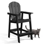 LovoIn | Tall Adirondack Chairs，Outdoor Adirondack Barstools with Double Connecting Tray Patio Stools Weather Resistant for Outdoor Deck Lawn Pool Backyard - Black