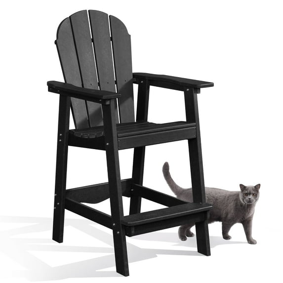 LovoIn | Tall Adirondack Chairs,Outdoor Adirondack Barstools with Double Connecting Tray Patio Stools Weather Resistant for Outdoor Deck Lawn Pool Backyard - Black