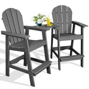 LovoIn | Tall Adirondack Chairs Set of 2，Outdoor Adirondack Barstools with Double Connecting Tray Patio Stools Weather Resistant for Outdoor Deck Lawn Pool Backyard - Gray
