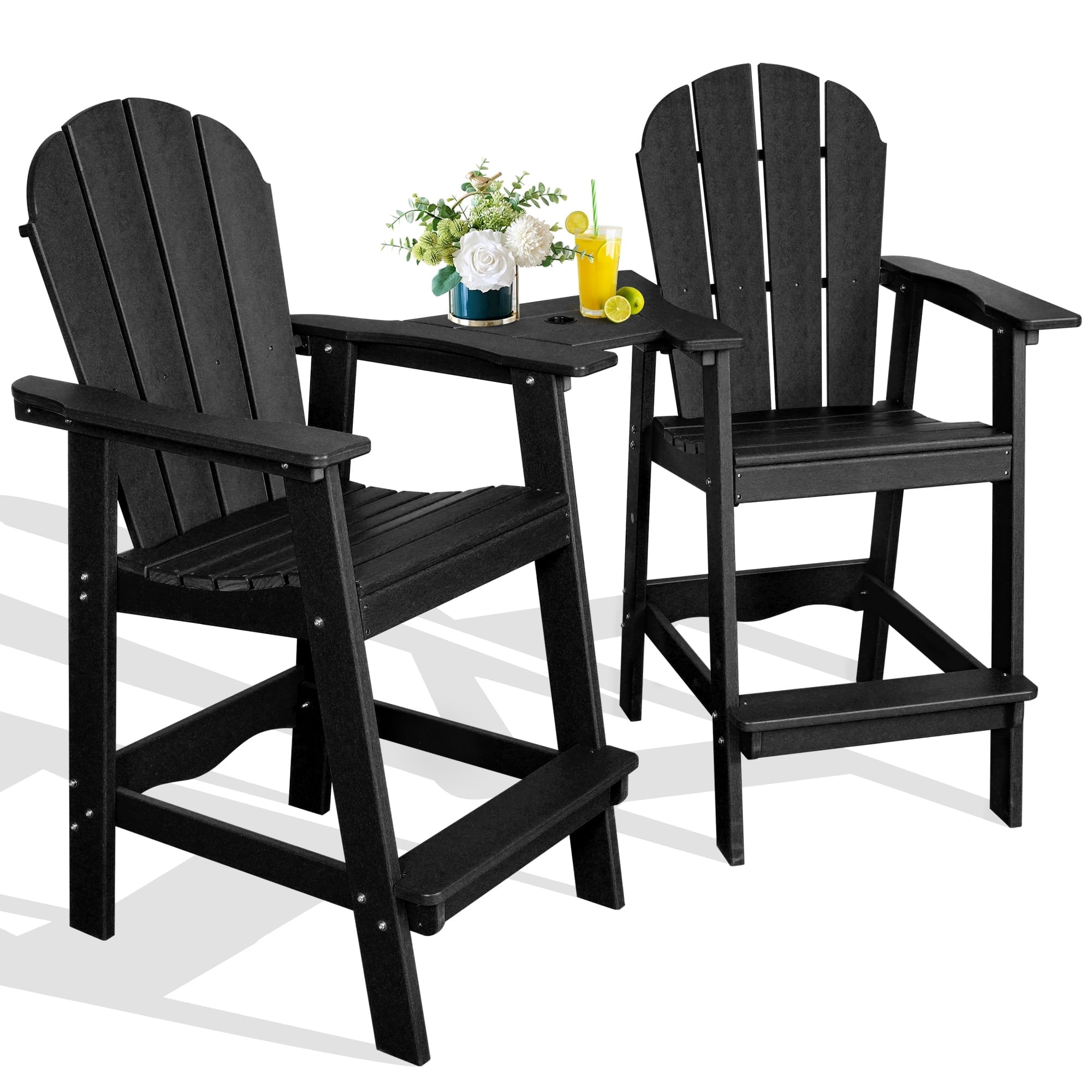 LovoIn 2 Tall Adirondack Chairs with Double Tray, Weather Resistant for