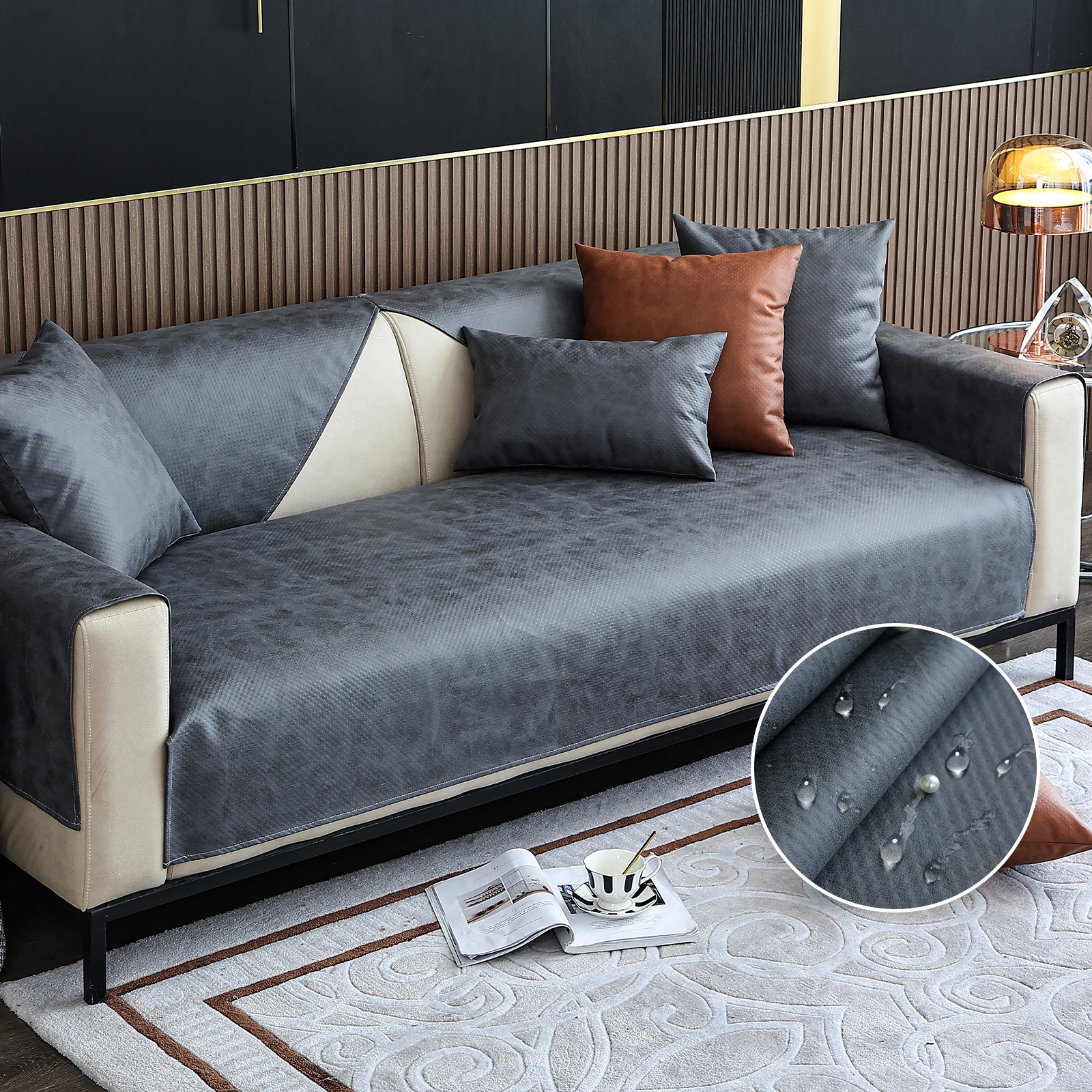 Lovote 100% Waterproof Nonslip Slipcover Faux Leather Couch Cover for Pets - 35" x 63" Gray
