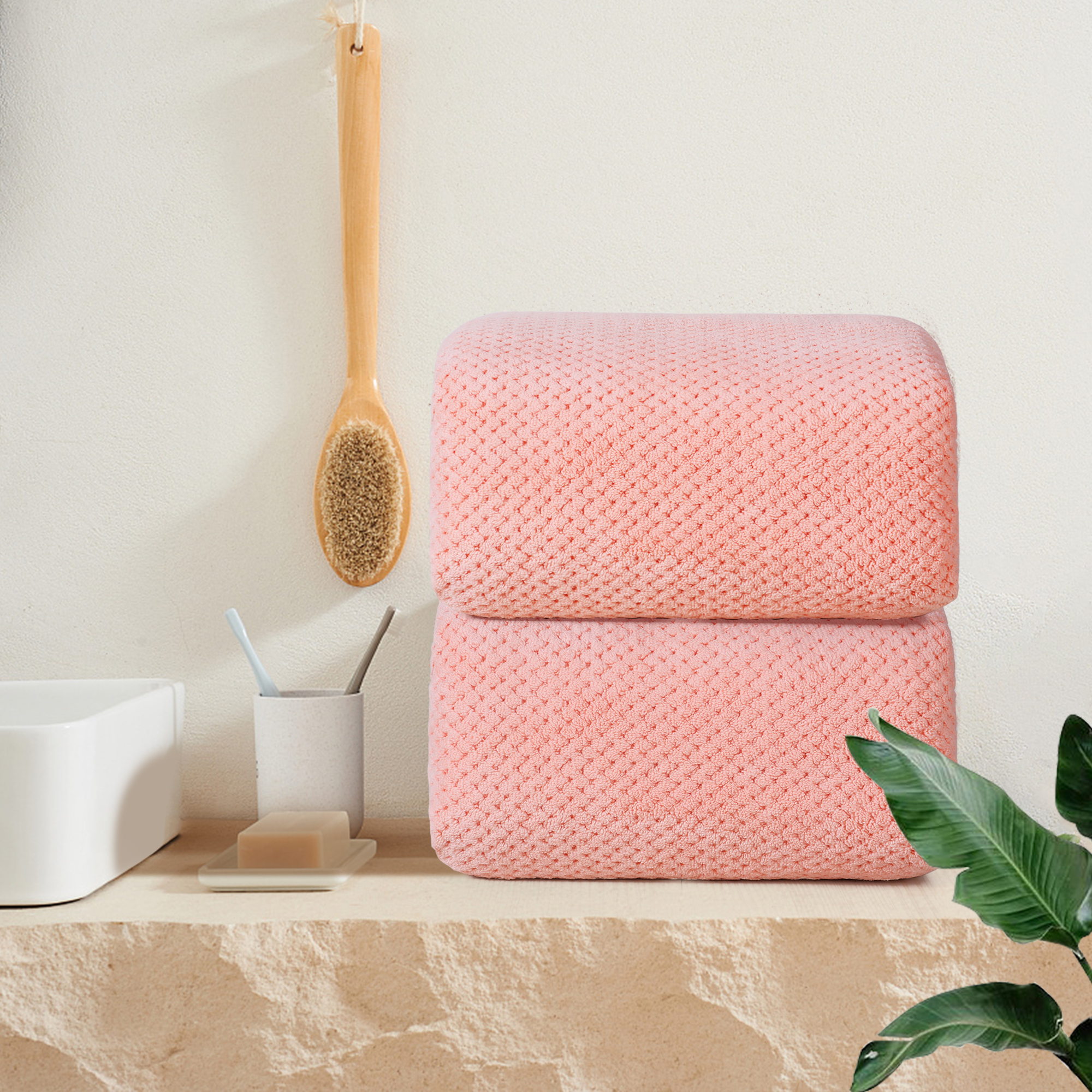 Lovote 2 Pcs Bath Towel Bath Sheet Towel Extra Large 35"x67" Pink Ultra