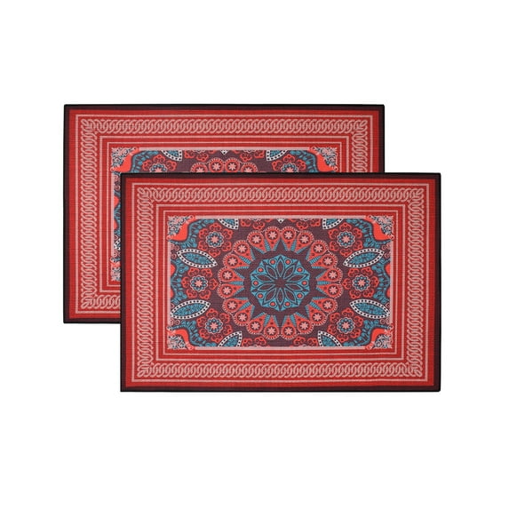 Lovote 2 Pcs Classic Area Rug Traditional Oriental Carpet Vintage Floor Rug 2'x 3' Non Slip Mat for Living Room Bedroom Farmhouse, Red