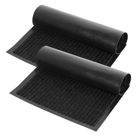 Lovote 2Pcs Doormat Solid Color Striped Entrance Outdoor Doormat, Non-Slip Rug Welcome Mat Anti-Dirt Anti-Dust Absorbent, 16"x24", Black