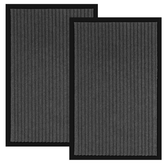 Lovote 2Pcs Doormat Solid Color Striped Entrance Outdoor Doormat, Non-Slip Rug Welcome Mat Anti-Dirt Anti-Dust Absorbent, 24"x35", Gray