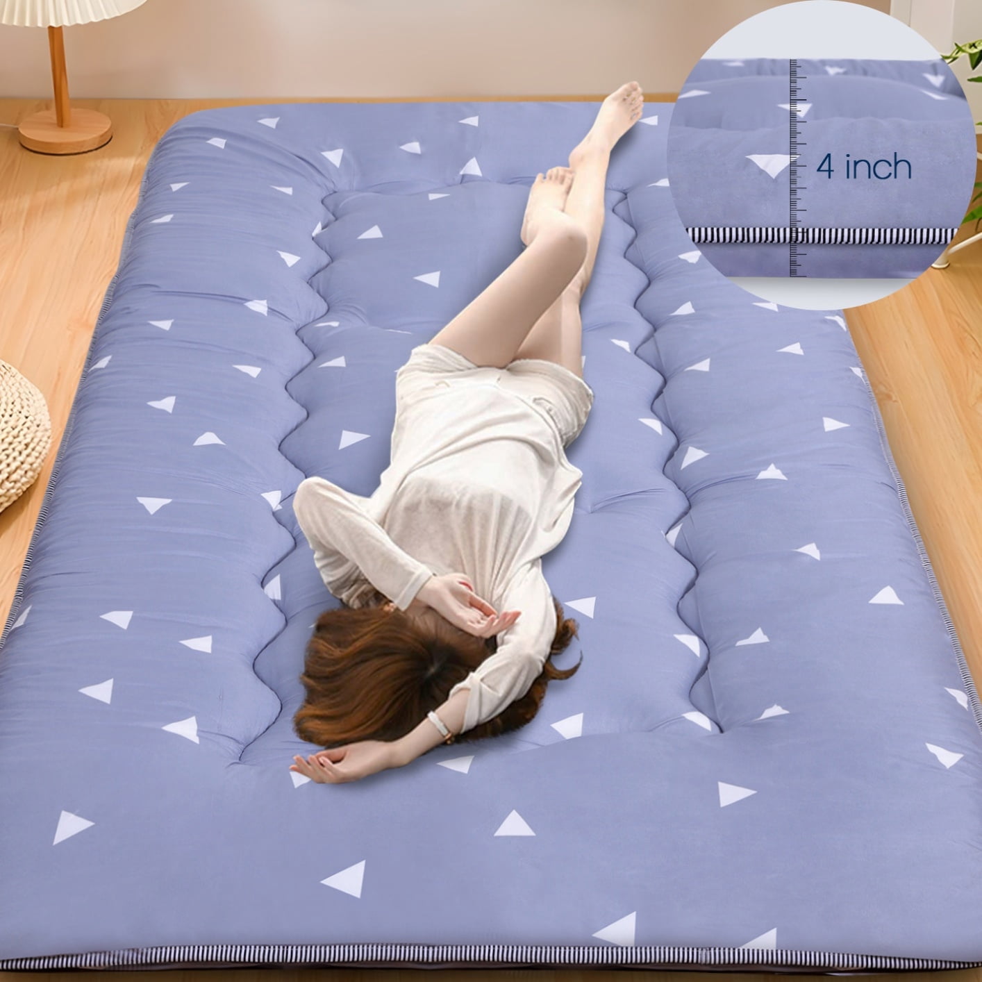 Lovote 4" Thick Floor Mattress - Japanese Futon Tatami Pad, Roll-Up Sleeping Mat for Guest/Bedroom