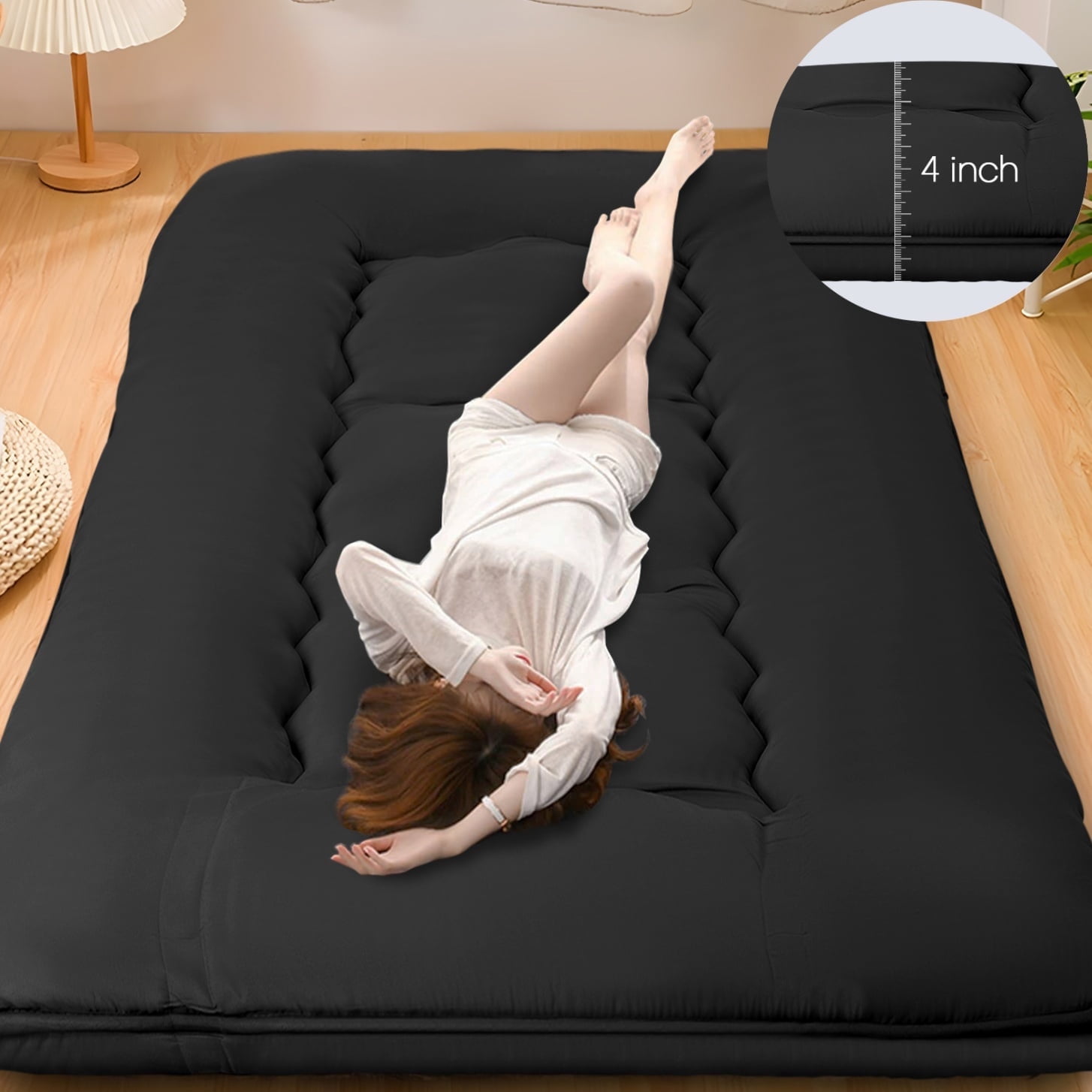 Lovote 4" Thick Floor Mattress - Japanese Futon Tatami Pad, Roll-Up Sleeping Mat for Guest/Bedroom