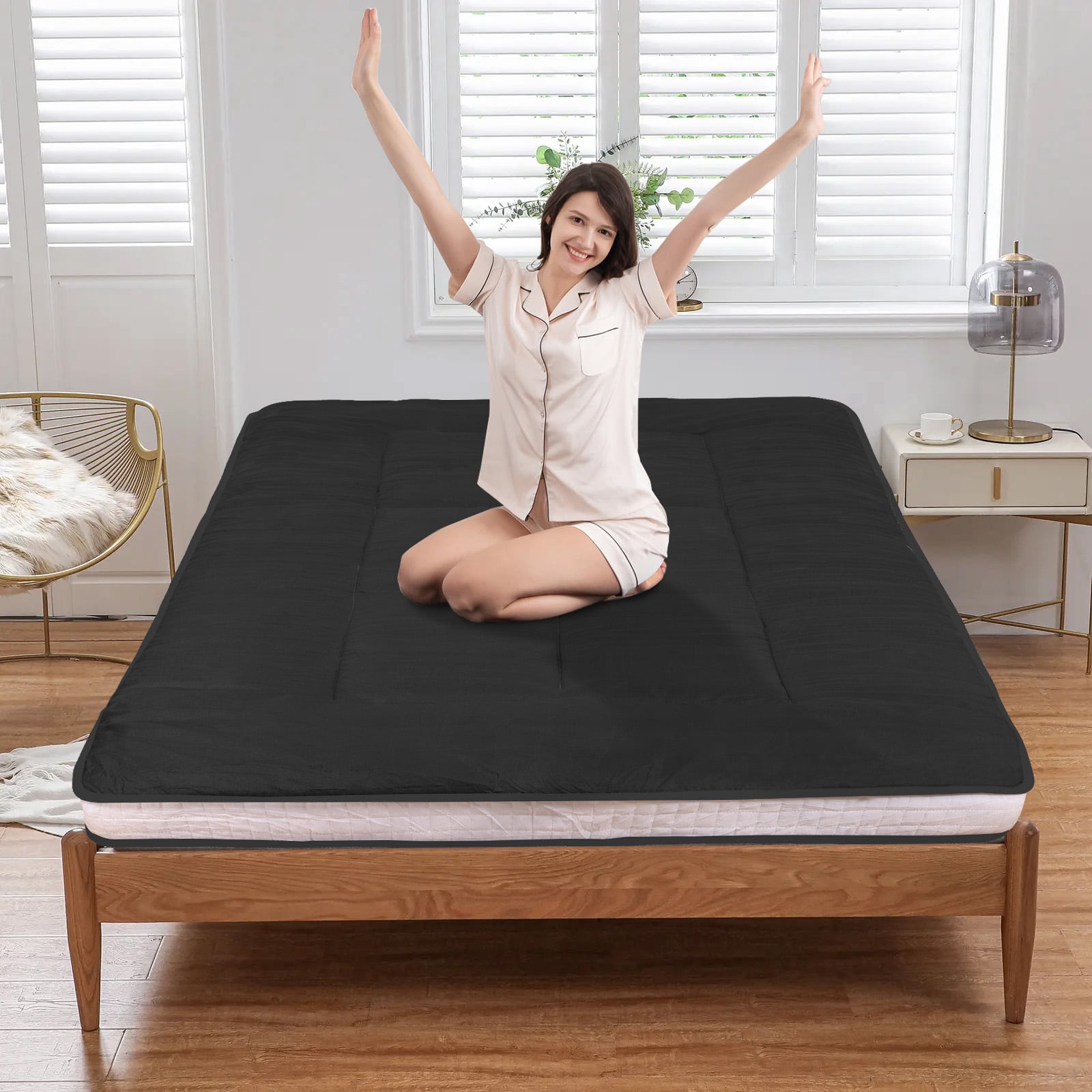 Lovote 4_inch Floor Mattress Extra Thick Japanese Futon Mattress Padded Tatami Mattress Folding Roll-Up Sleeping Pad