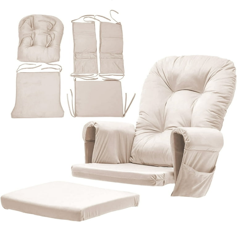 Lovote 5 in 1 Removable Glider Cushions Set Rocking Chair Cushions for Rocker Chair Ottoman Washable Cover Beige Chair NOT Included