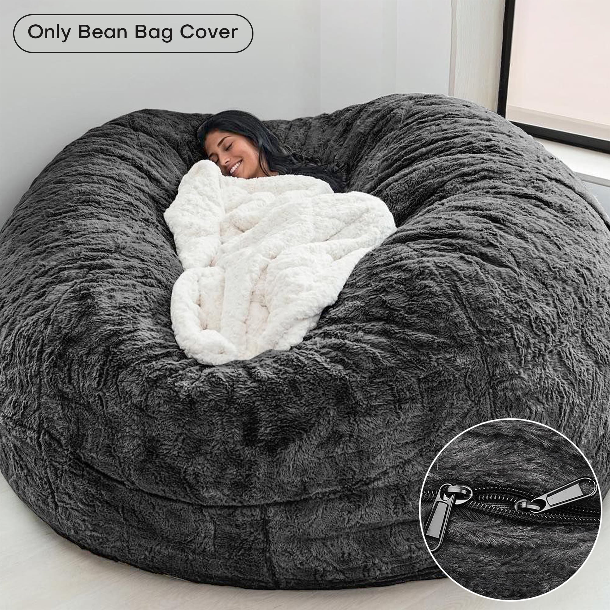 Lovote Bean Bag Chair Cover Gray Storage Beanbag Case Lounger Washable Sack  Bean Bag Cover Home, No Filler, 71'' x 35'' 
