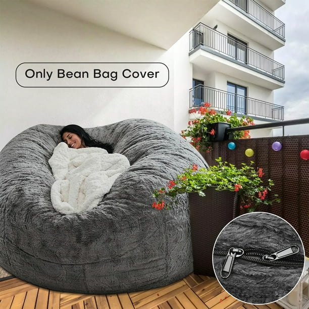 Lovote Bean Bag Chair Cover Gray Storage Beanbag Case Lounger Washable Sack Bean Bag Cover Home No Filler 59 x 29
