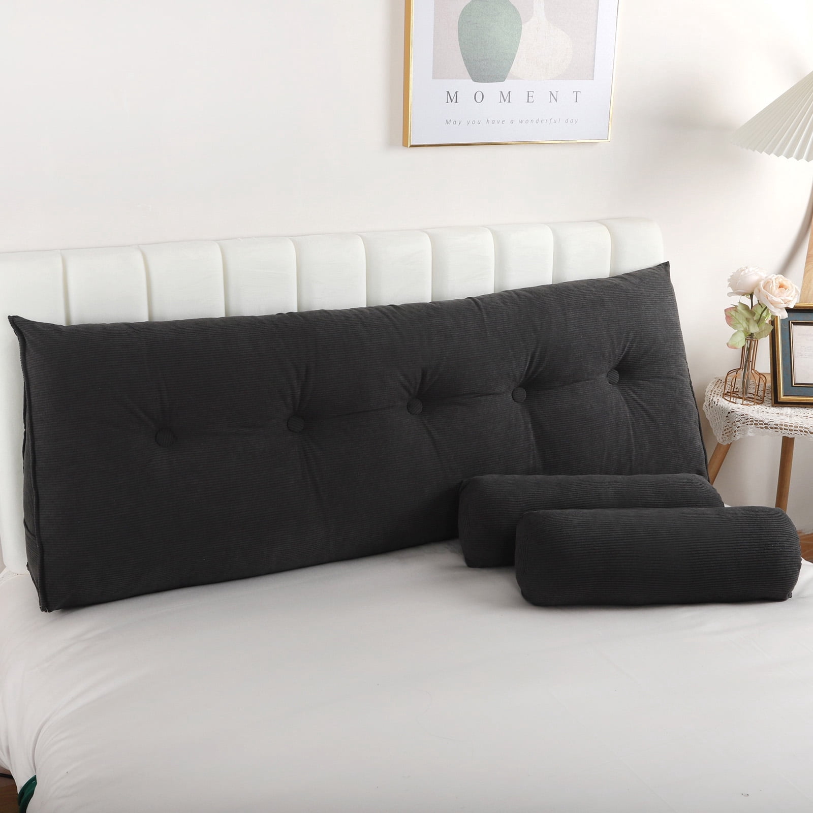 Lovote Bed Headboard Wedge Pillow with Neck Roll Pillow Ultimate Back Support and Comfort, 59"x20",Black