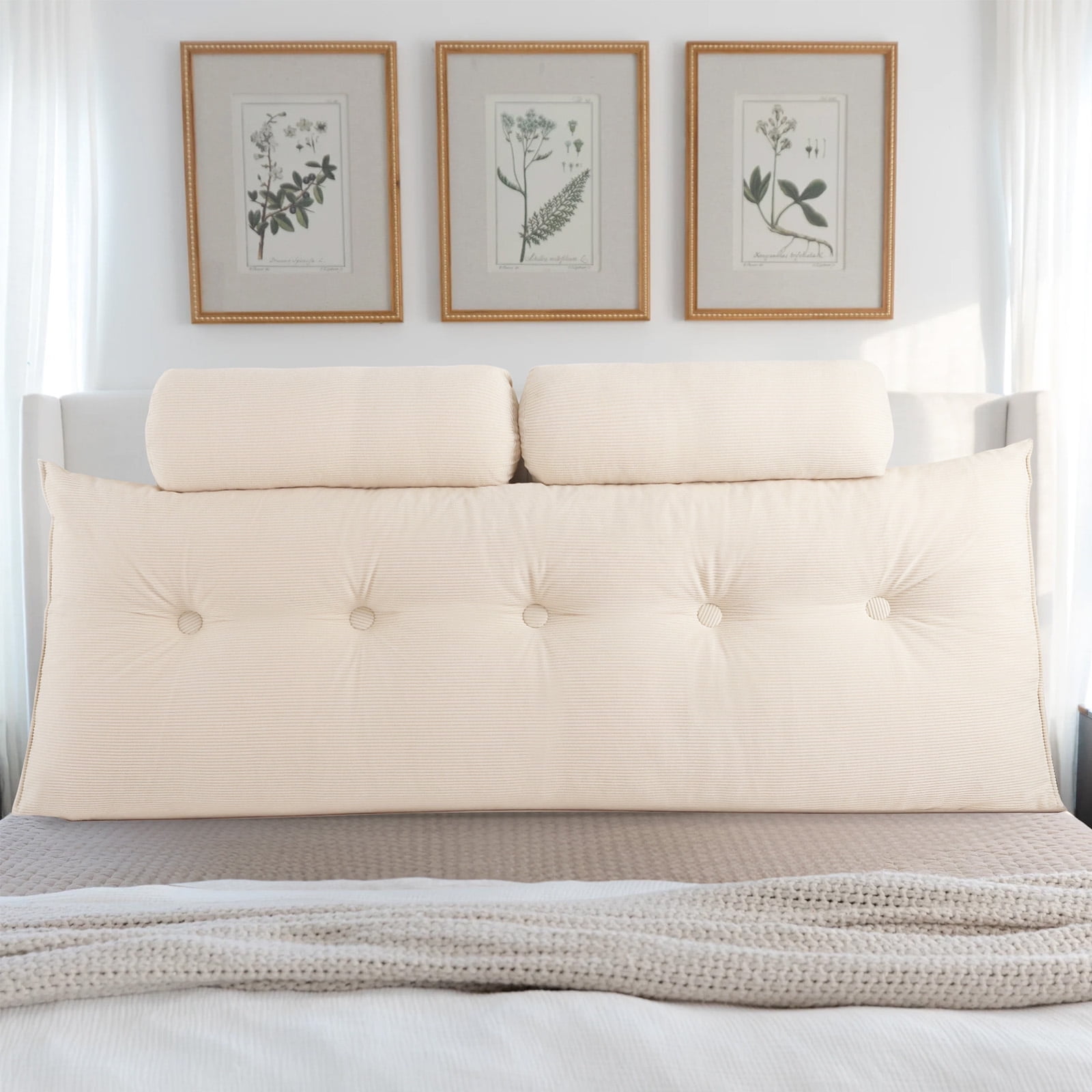 Lovote Bed Headboard Wedge Pillow with Neck Roll Pillow Ultimate Back Support and Comfort, 79"x20",Khiki