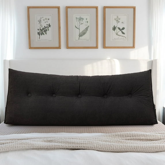 Lovote Bed Wedge Pillow for Headboard Gap Reading Lumbar Back Rest Support Pillow for Bed Sofa Large Long Pillow with Side Pockets Removable Cover, 79"x20", Black