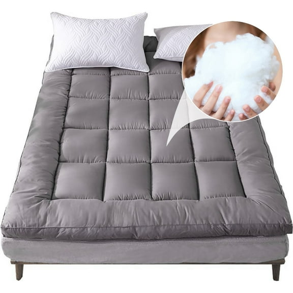 Desirable Life Extra Thick King Mattress Topper Pillow Top Mattress Protector Cover with 3 inch Down Alternative Fill Microfiber Soft and Breathable, Gray
