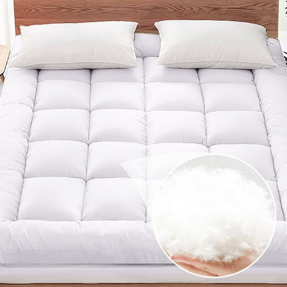 Desirable Life Extra Thick King Mattress Topper Pillow Top Mattress Protector Cover with 3 inch Down Alternative Fill Microfiber Soft and Breathable, White