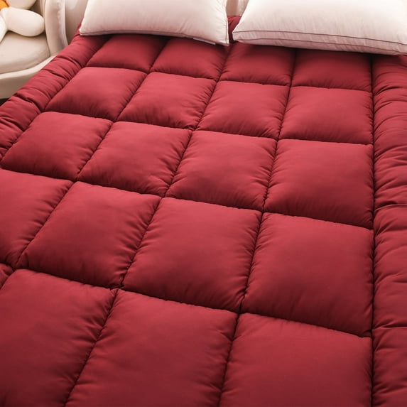 Desirable Life Extra Thick Queen Mattress Topper Pillow Top Mattress Protector Cover with 3 inch Down Alternative Fill Microfiber Soft and Breathable, Burgundy