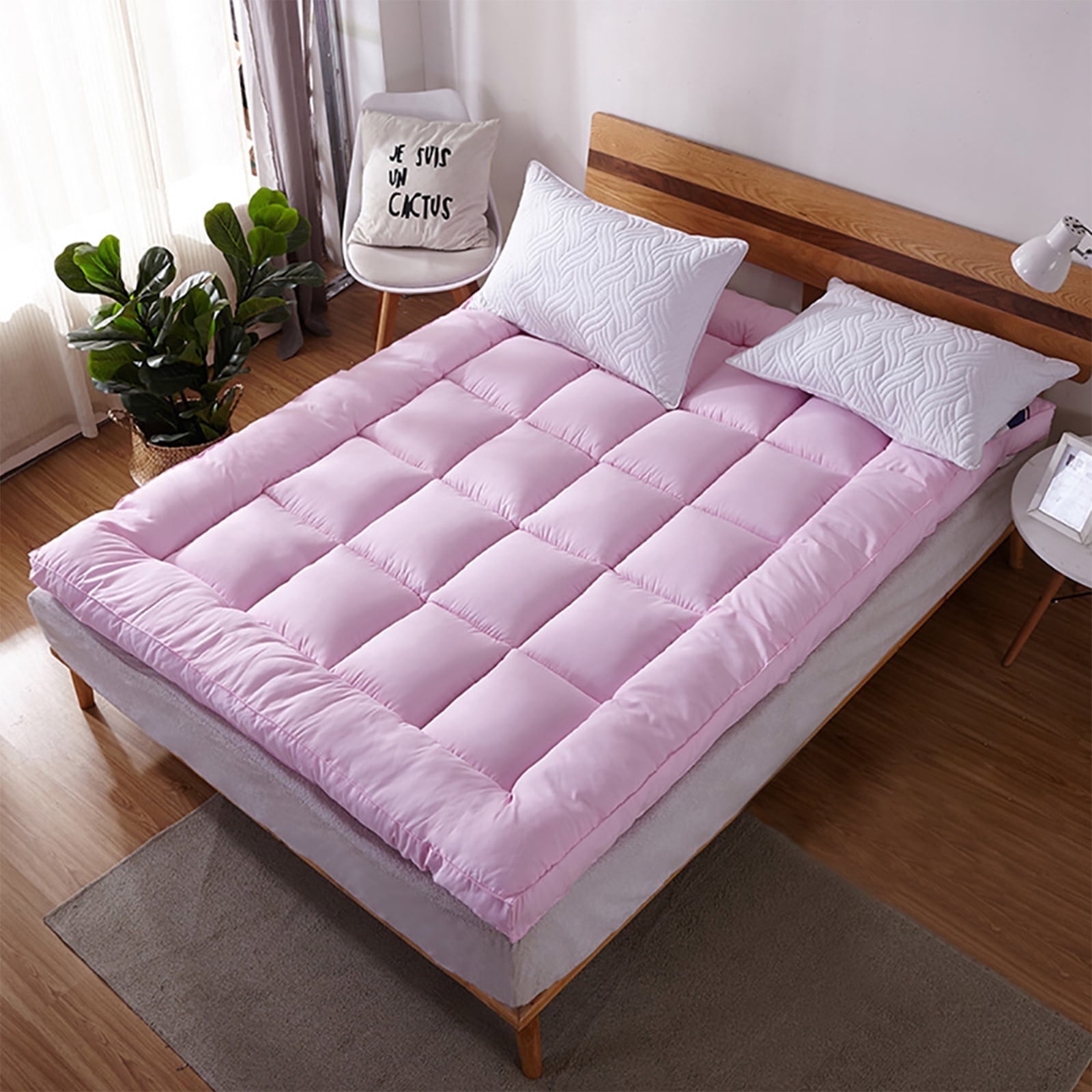Extra Thick Twin Mattress Topper Pillow Top Mattress Protector Cover with 3 inch Down Alternative Fill Microfiber Soft and Breathable,Pink