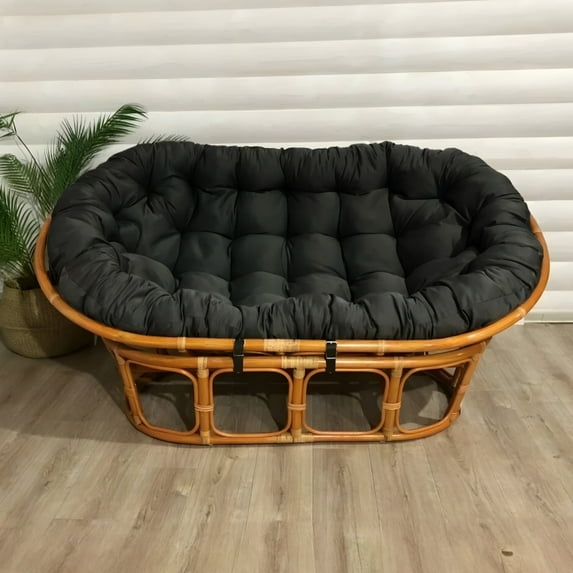 Lovote Double Papasan Chair Cushion Black Waterproof 66.9x47.2x6 inch Outdoor Indoor Comfortable Replacement Pad (Chair not Included)