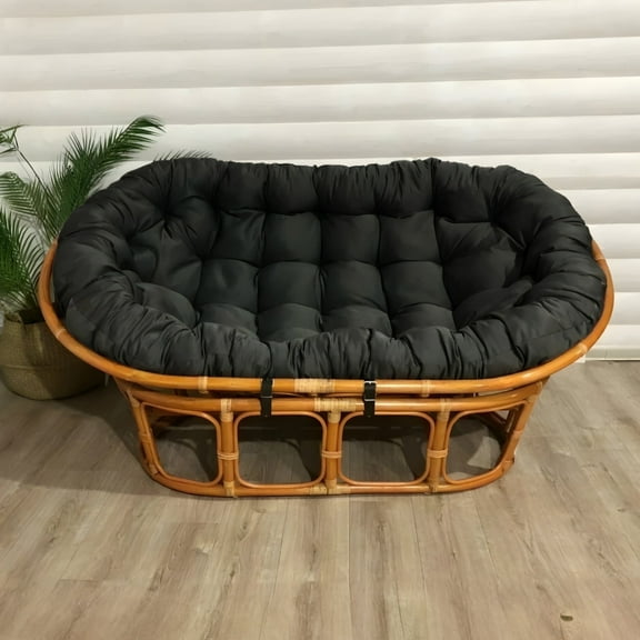 Lovote Double Papasan Chair Cushion Black Waterproof 66.9x47.2x6 inch Outdoor Indoor Comfortable Replacement Pad (Chair not Included)