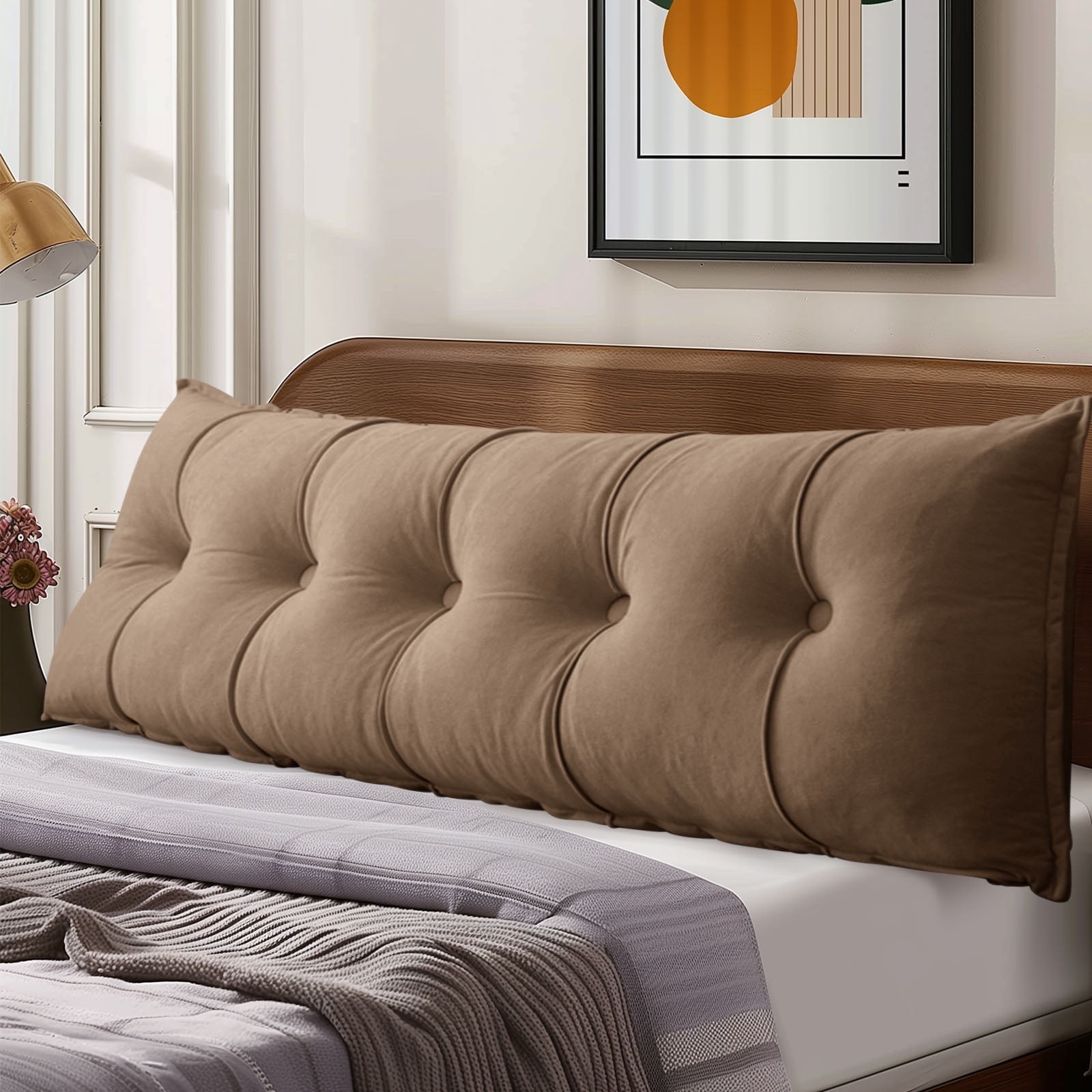 Desirable Life Headboard Pillow Wedge Pillow Bed Gap Filler Body Positioner Backrest Reading Bolster - Premium Chenille Fabric, Pearl Cotton Filling, Removable Cover (40" x 17.7" x 5.9", Camel)