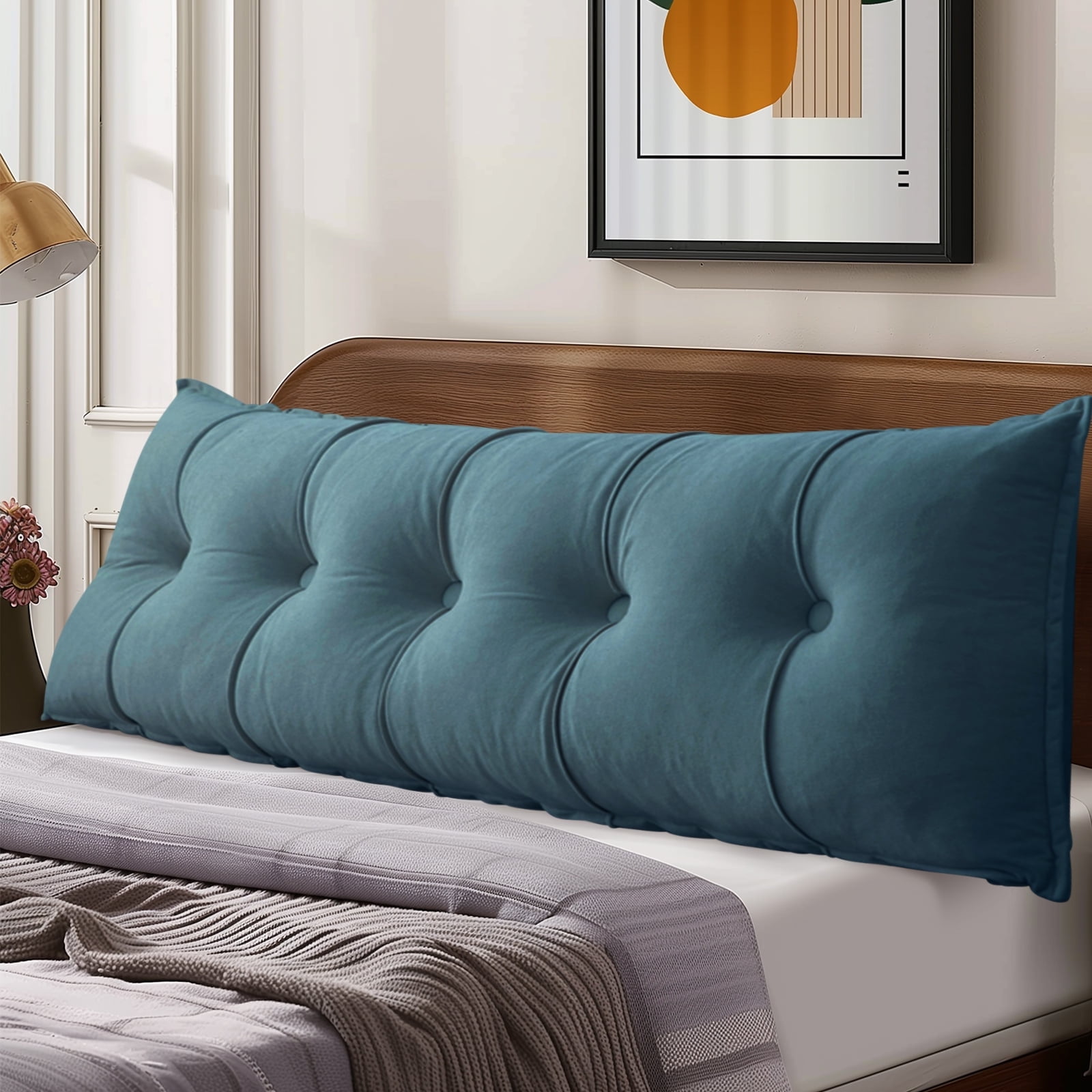 Desirable Life Headboard Pillow Wedge Pillow Bed Gap Filler Body Positioner Backrest Reading Bolster - Premium Chenille Fabric, Pearl Cotton Filling, Removable Cover (40" x 17.7" x 5.9", Blue)