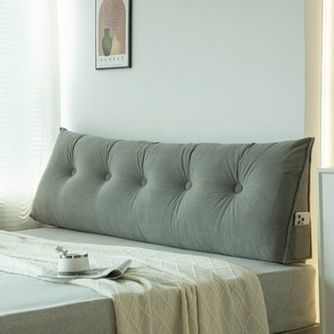 Desirable Life Triangle Headboard Pillow Full Filling Backrest Wedge Pillow w/ Side Pocket Removable Cover Corduroy Texture