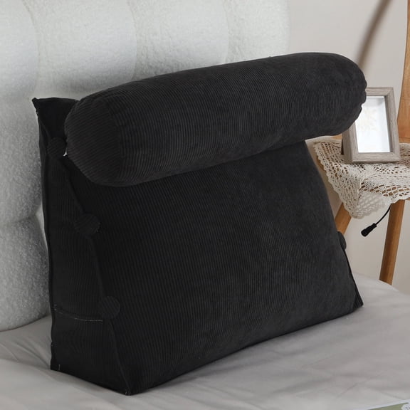 Lovote Reading Back Pillow for Bed Sitting Up - Adjustable Triangular Wedge Bolster Pillow with Roll Bolster, Lumbar Neck Back Support, 23.6 x 19.7 x 7.9 Inch, Black