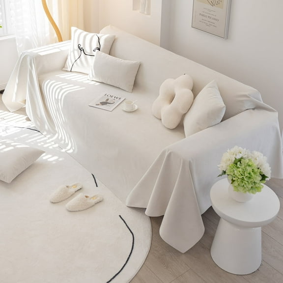 Desirable Life Waterproof Sofa Cover Couch Cover Protector Sofa Throw Cover Slipcover Durable Multi-Function Furniture Cover for Pets Dogs Cats Home Living Room, White 71" x 118"