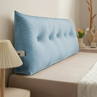 Desirable Life Wedge Headboard Reading Pillow 39" x 15.7" x 4.7" Triangular Bolster Backrest Support Cushion for Bed, Sofa, Daybed, Blue