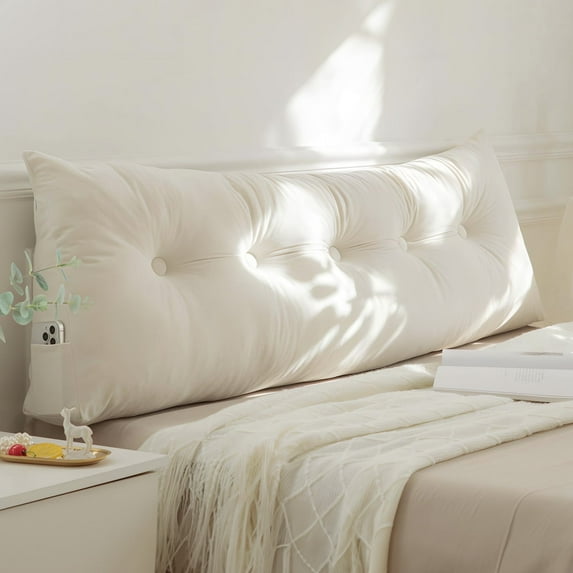 Lovote Wedge Headboard Reading Pillow 59" x 15.7" x 4.7" Triangular Bolster Backrest Support Cushion for Bed, Sofa, Daybed, White