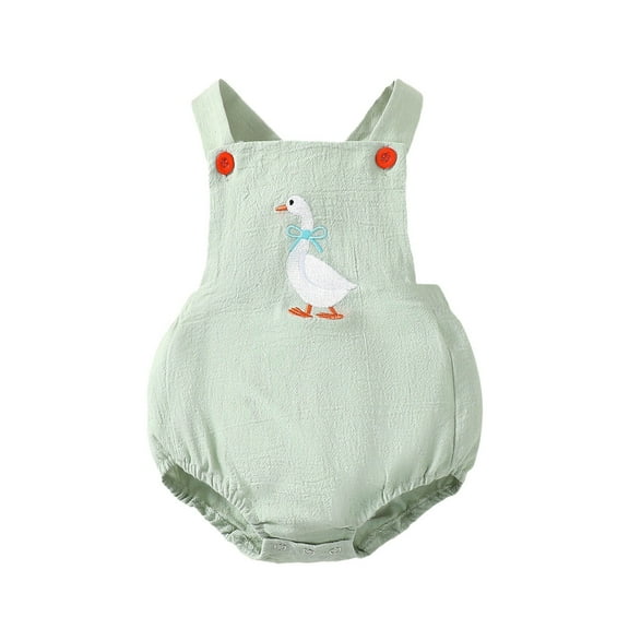 Zwiiyzr 0-12M Newborn Baby Boy Girl Summer Bubble Romper Duck Print Sleeveless Jumpsuit Suspender Bodysuit Cute Overalls Outfits Light Blue