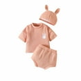 thumbnail image 1 of Zwiiyzr 0-24Months Baby Clothes 3 Piece Happy Easter Outfits Embroidered Bunny Candy Color T-Shirt Shorts Hat Suit Toddler Boys Girls Summer Spring Outfits Pink, 1 of 9