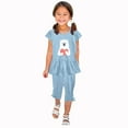 thumbnail image 1 of Lovskoo 1-10 Years Little & Big Girl Summer Outfits Cute Ruffle Short Sleeved Flutter Sleeve Elastic Waist Cropped Pants Daisy 2Pcs Clothing Set Light Blue, 1 of 5