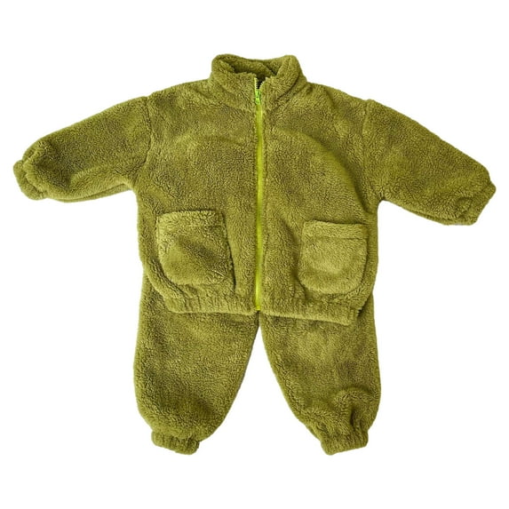 Lovskoo 1-10Y Toddler Baby Girl Loungewear Fleece Pants Pullover Tops Set Winter Warm Sweatshirt Pants 2Pcs Set Outfits Green