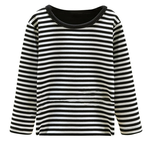 Lovskoo 1.5-10Y Toddler Baby Kids Winter Boys Girls Stripe Long Sleeve Thermal Top Fleece Lined Thickening Home Wear Clothes Top Black
