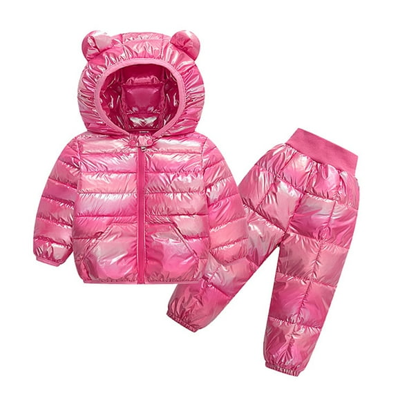 Zwiiyzr 1-5T Toddler Baby Boy Girl Quilted Snowsuit Infant Girls Snow Pants and Jackets Winter Baby Clothes Outerwear Hot Pink