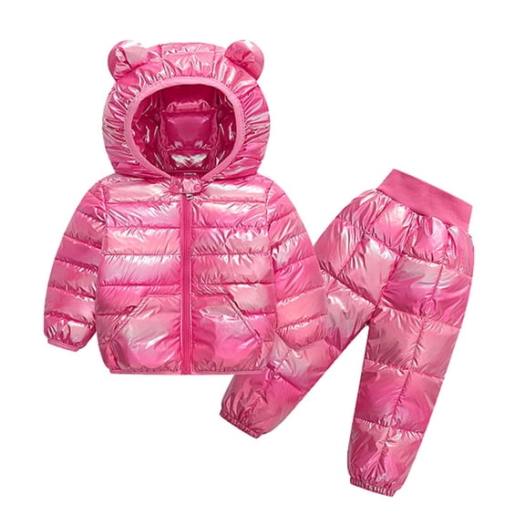 Zwiiyzr 1-5T Toddler Baby Boy Girl Quilted Snowsuit Infant Girls Snow Pants and Jackets Winter Baby Clothes Outerwear Hot Pink