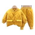 thumbnail image 1 of Lovskoo 1-5T Toddler Newborn Baby Boys Bomber Jacket and Pants 2Pcs Outfits Winter Warm Clothes Kids Quilted Coat Tops+Trousers Set Yellow, 1 of 6