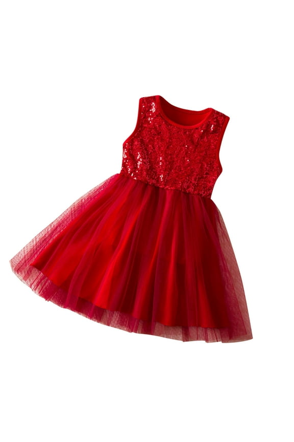 1-6Y Girls Tulle Dress Sleeveless A Line Wedding Pageant Dresses Princess Wedding Ball Gown Red