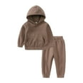 thumbnail image 1 of Lovskoo 12M-7Y Baby Boy Girl Fall Outfits Fleece Warm Jogger Set 2 Piece Basic Solid Pullover Hoodie and Sweatpants With Pocket for Little Kid Coffee, 1 of 8