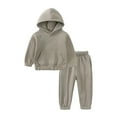 thumbnail image 1 of Lovskoo 12M-7Y Baby Boy Girl Fall Outfits Fleece Warm Jogger Set 2 Piece Basic Solid Pullover Hoodie and Sweatpants With Pocket for Little Kid Gray, 1 of 8