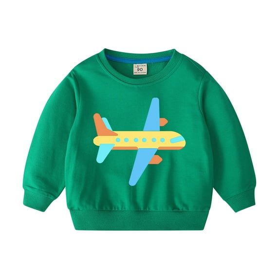 Zwiiyzr 2-10Years Toddler Baby Girl Boy Airplane Print Sweatshirt Long Sleeve Round Neck T-Shirt Fall Clothes Pullover Tops Green