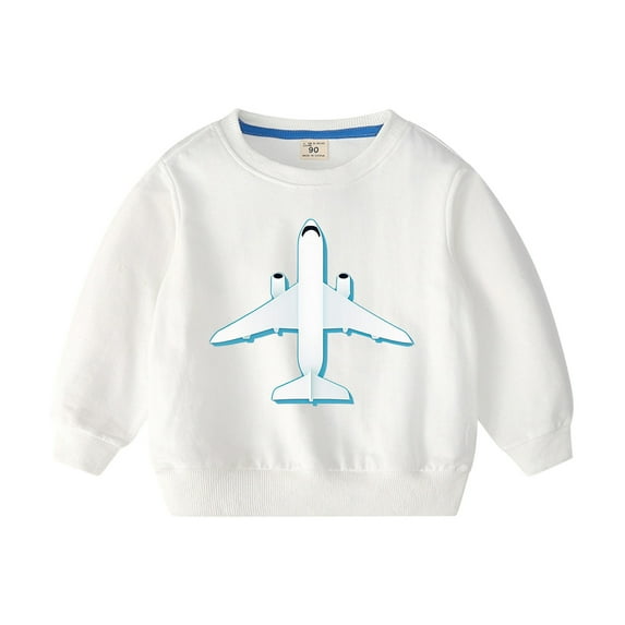 Zwiiyzr 2-10Years Toddler Baby Girl Boy Airplane Print Sweatshirt Long Sleeve Round Neck T-Shirt Fall Clothes Pullover Tops White