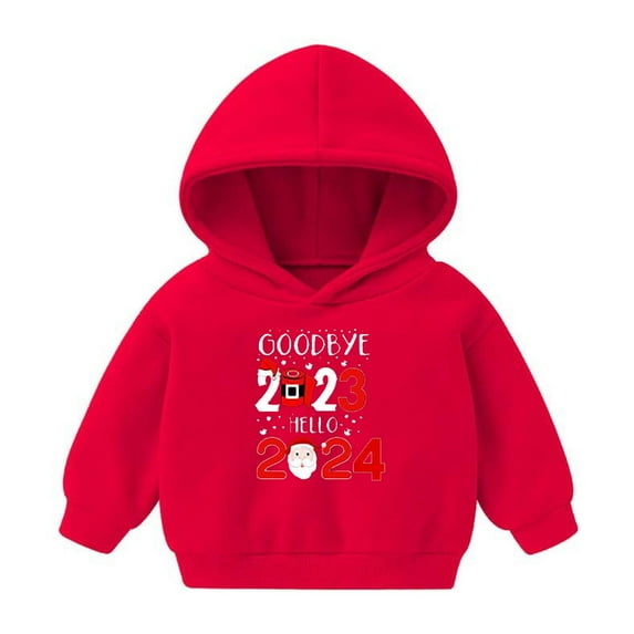 Lovskoo 2-7 Years Baby Clothes Christmas Toddler Baby Boy's Girl's Hoodie Children's Casual Print Fleece Lined Sweatshirt for The Baby Gift Red