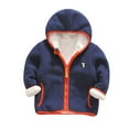 thumbnail image 1 of Lovskoo 2-7Y Boys and Girls Polar Fleece Jacket Trendy Solid Color Cute Plush Thick Keep Warm Zipper Hoodie Outerwear Winter Coat Navy, 1 of 5