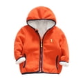 thumbnail image 1 of Lovskoo 2-7Y Boys and Girls Polar Fleece Jacket Trendy Solid Color Cute Plush Thick Keep Warm Zipper Hoodie Outerwear Winter Coat Orange, 1 of 5