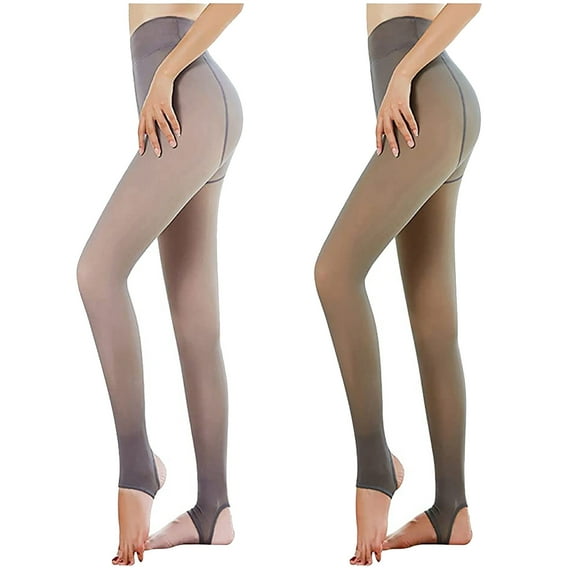Lovskoo 2 Pairs Womens Fleece Lined Thick Tights Thermal Fake Translucent Pantyhose Stirrup Leggings Fashion Ladies Keep Warm Solid Fleece Stockings 220G-D